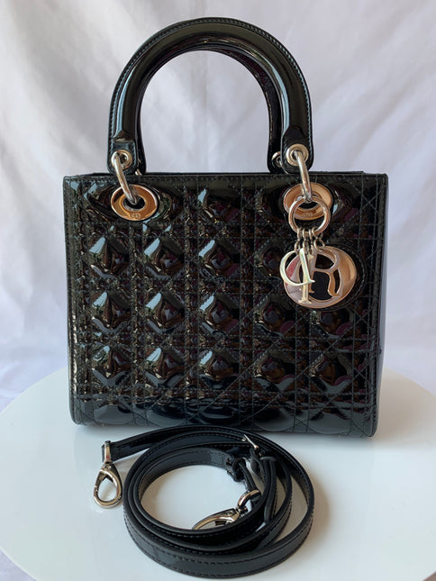 Sold Lady Dior Medium Bag Black Patent Leather
