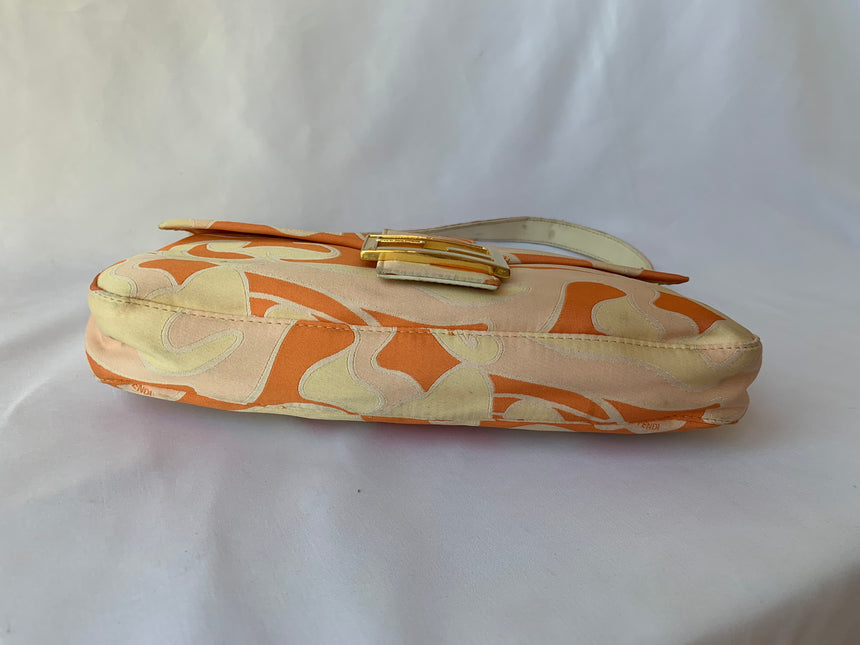 Sold FENDI Baguette Orange Multicolor Silk with Psychedelic prints