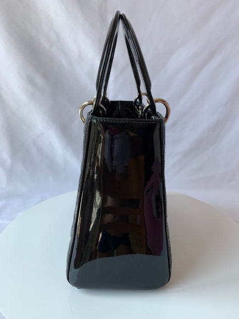 Sold Lady Dior Medium Bag Black Patent Leather