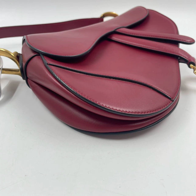 Sold Dior Saddle Scarlet Red Burgundy Medium Calfskin Smooth Leather Handbag like new