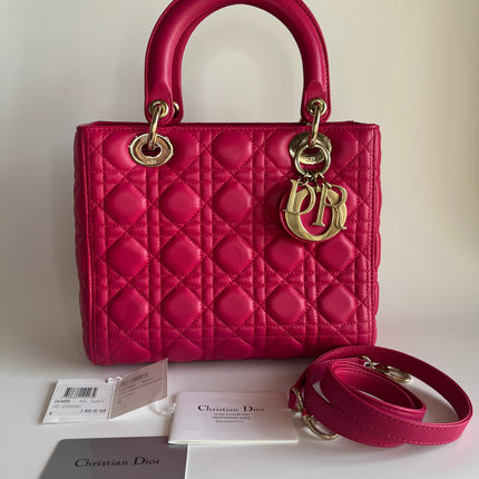 Sold Lady Dior Hot Pink Fuchsia Cannage Leather Medium