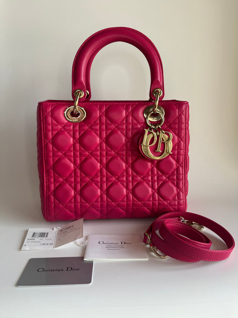 Sold Lady Dior Hot Pink Fuchsia Cannage Leather Medium