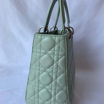 Sold Lady Dior Medium Mint Cannage Lambskin Leather with silver hardware and strap