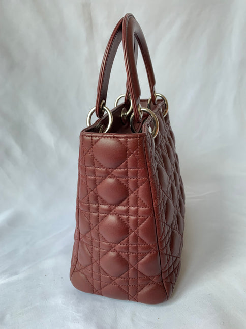 Sold Lady Dior Medium Burgundy Cannage Lambskin Leather with strap
