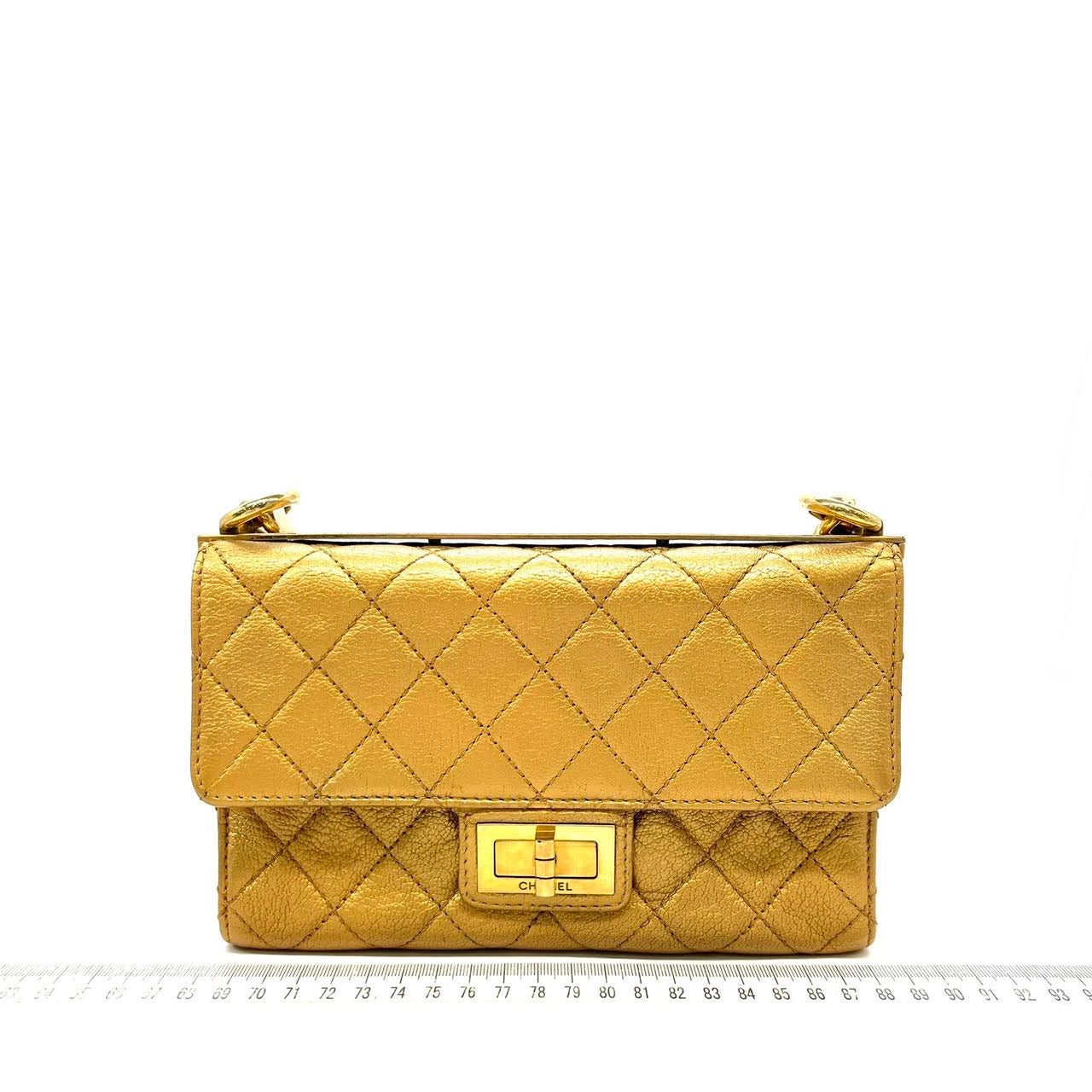 Mini 2.55 handbag, Aged calfskin & gold-tone metal, black — Fashion
