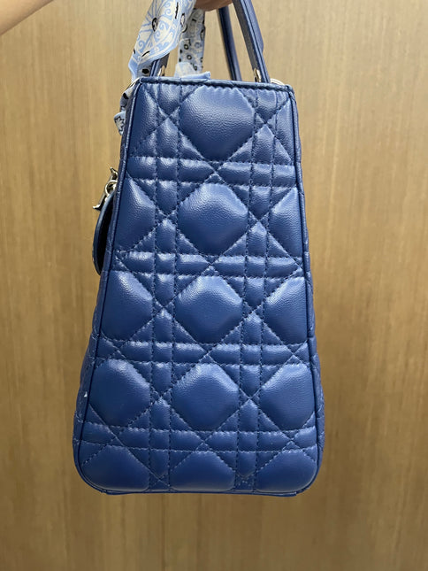 Sold Lady Dior Medium Navy Blue Cannage Lambskin Leather