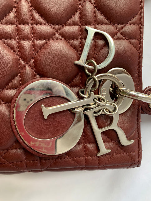 Sold Lady Dior Medium Burgundy Cannage Lambskin Leather with strap