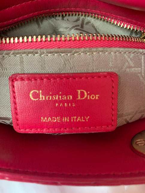 Sold Lady Dior Pink Mini handbag Cannage Leather with strap
