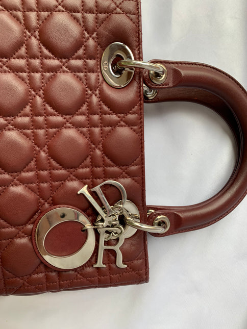 Sold Lady Dior Medium Burgundy Cannage Lambskin Leather with strap
