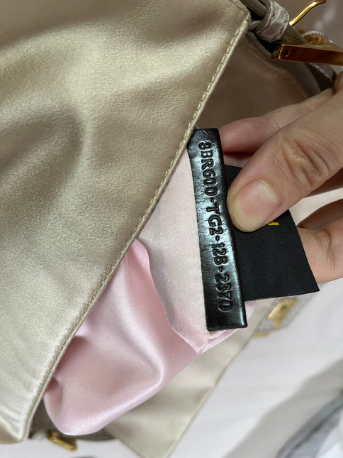 Sold FENDI Baguette Cream Biege Silk with Crystal Buckle
