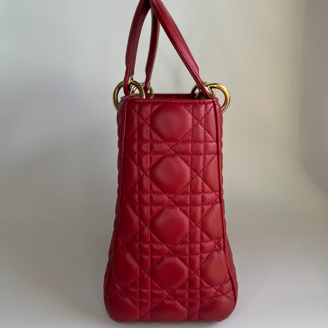 Sold Lady Dior Red Lambskin Cannage Leather Medium