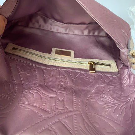 FENDI Baguette Purple Silk with embossed pattern