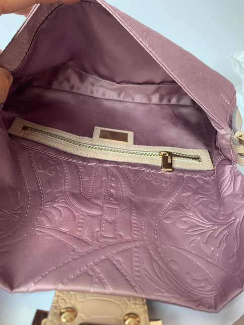 FENDI Baguette Purple Silk with embossed pattern