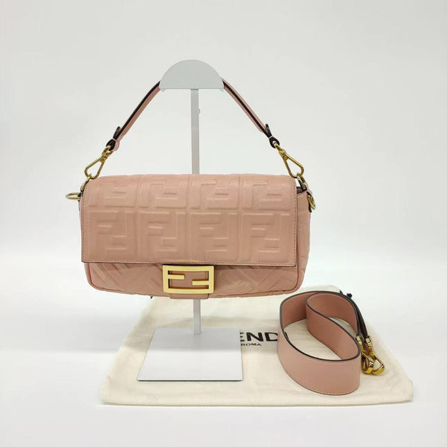Sold FENDI Baguette Salmon Pink Leather 3D FF Motif Crossbody bag-Luxbags