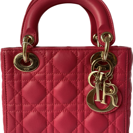 Sold Lady Dior Pink Mini handbag Cannage Leather with strap