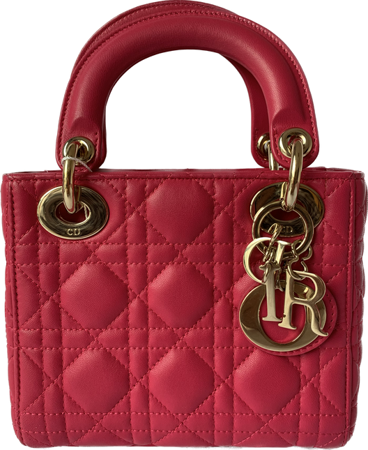 Sold Lady Dior Pink Mini handbag Cannage Leather with strap