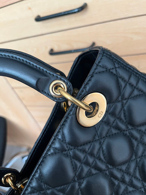 Sold Lady Dior Medium Black Cannage Lambskin Leather with gold hardware