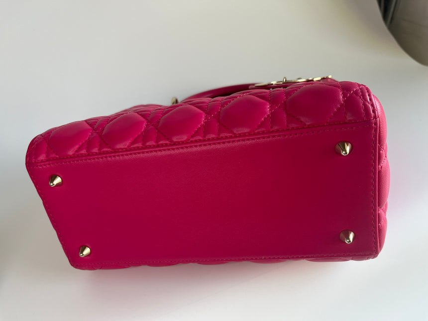 Sold Lady Dior Hot Pink Fuchsia Cannage Leather Medium