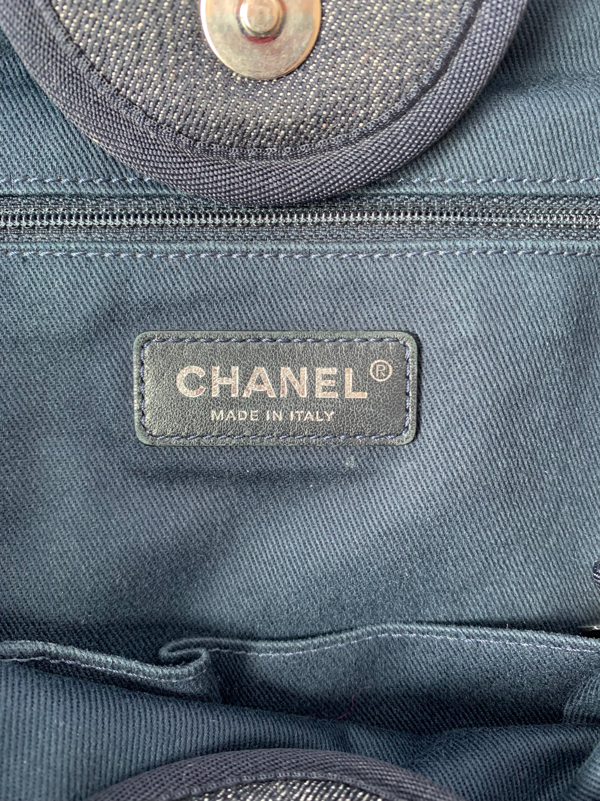 CHANEL Deauville Large Denim Tote Bag Navy Blue, Orange