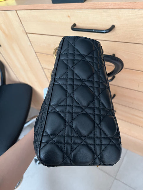 Sold Lady Dior Medium Black Cannage Lambskin Leather with gold hardware
