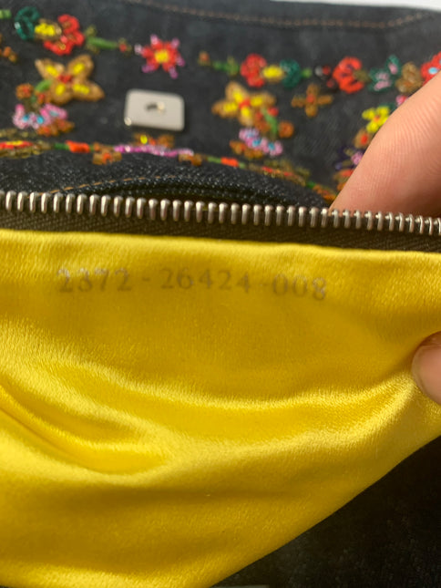 Sold FENDI Baguette Blue Denim with beaded Flower Embroidery