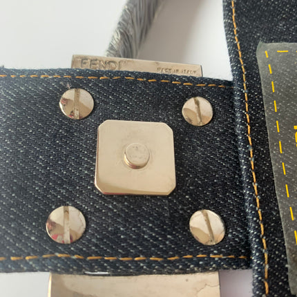 Sold FENDI Baguette Blue Denim with beaded Flower Embroidery