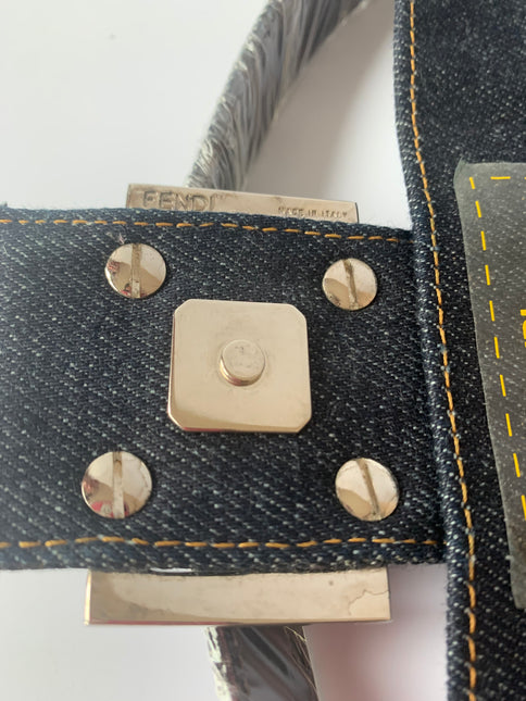 Sold FENDI Baguette Blue Denim with beaded Flower Embroidery