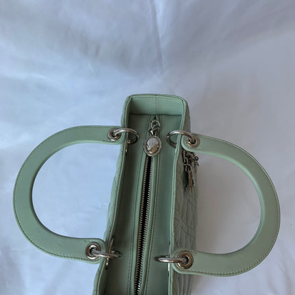Sold Lady Dior Medium Mint Cannage Lambskin Leather with silver hardware and strap