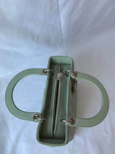 Sold Lady Dior Medium Mint Cannage Lambskin Leather with silver hardware and strap