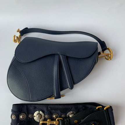 Sold Dior Saddle Blue Medium Grained Leather Handbag with Strap
