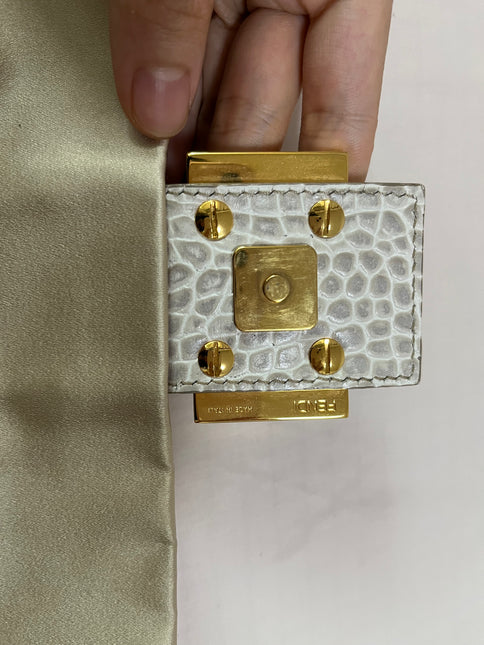 Sold FENDI Baguette Cream Biege Silk with Crystal Buckle