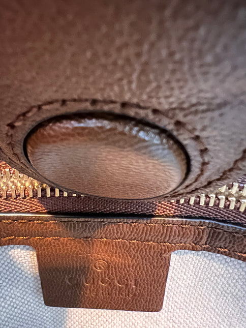 Sold Gucci 1956 horsebit chain tote in monogram canvas and brown leather