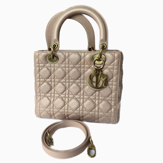 Sold Lady Dior Pink Cannage Leather Medium