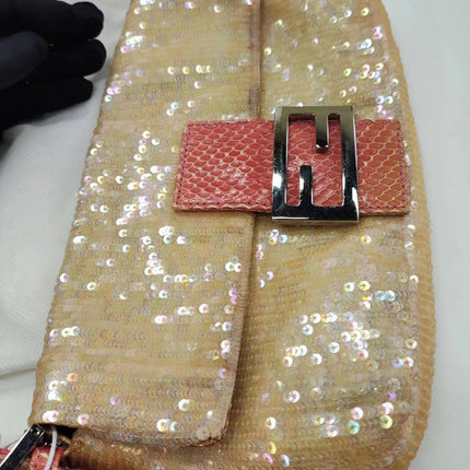 Sold Fendi Baguette Little Mermaid Glitter Pink circle sequins
