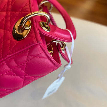 Sold Lady Dior Pink Mini handbag Cannage Leather with strap