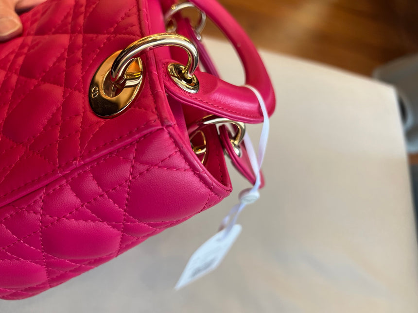 Sold Lady Dior Pink Mini handbag Cannage Leather with strap