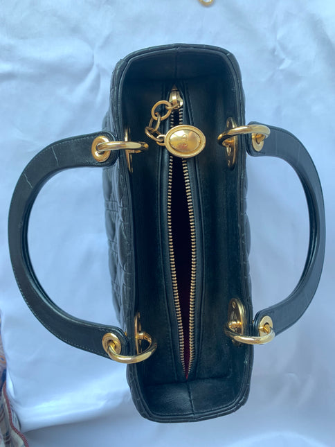 Sold Lady Dior Medium Black Cannage Lambskin Leather