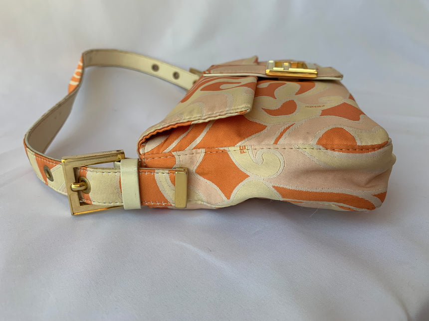 Sold FENDI Baguette Orange Multicolor Silk with Psychedelic prints