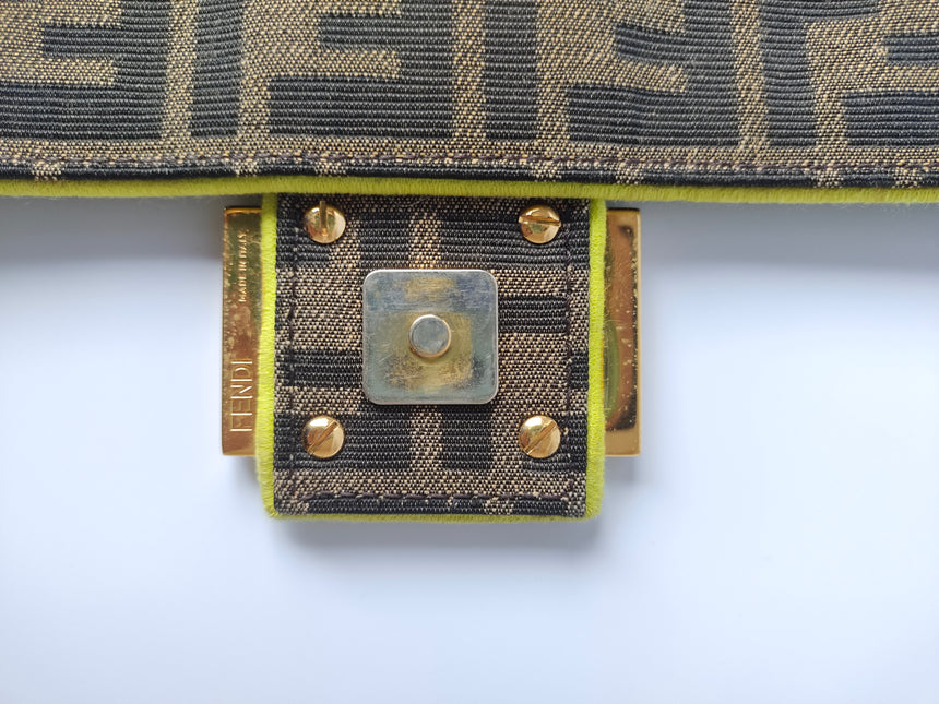 Sold FENDI Baguette Zucca Print canvas with Neon trimming