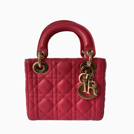 Sold Lady Dior Pink Mini handbag Cannage Leather with strap-Luxbags