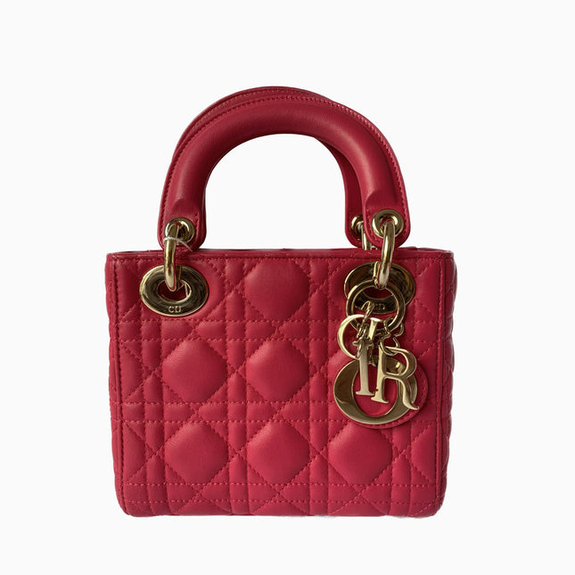 Sold Lady Dior Pink Mini handbag Cannage Leather with strap-Luxbags