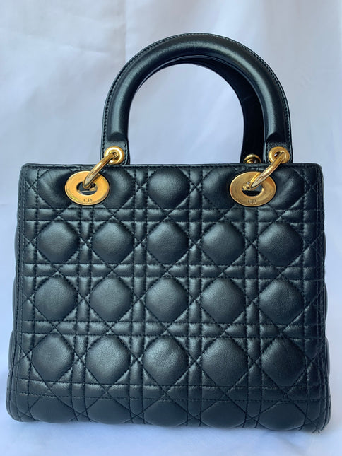 Sold Lady Dior Medium Black Cannage Lambskin Leather