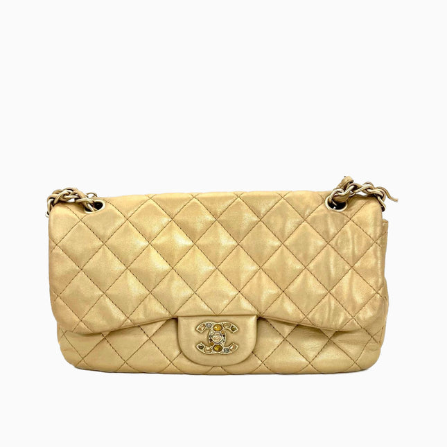 Sold Chanel Timeless/ Classic Flap Medium Gold Gem CC Turn lock-Luxbags