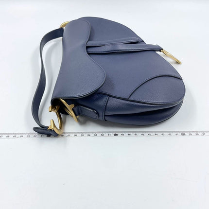 Sold Dior Saddle Blue Medium Grained Leather Handbag with Strap