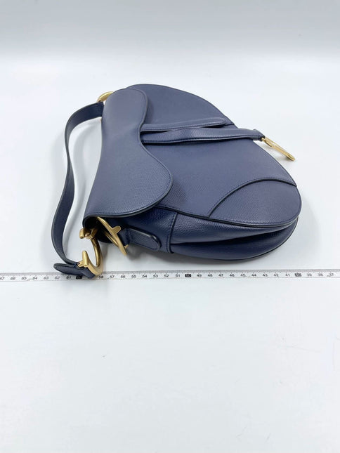 Sold Dior Saddle Blue Medium Grained Leather Handbag with Strap