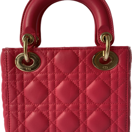 Sold Lady Dior Pink Mini handbag Cannage Leather with strap