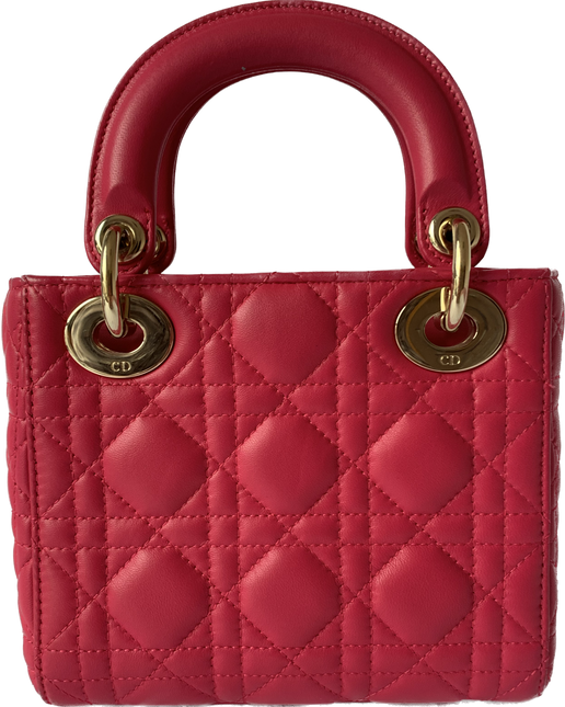 Sold Lady Dior Pink Mini handbag Cannage Leather with strap