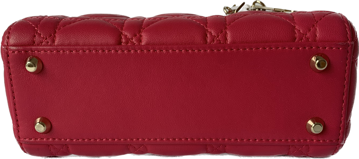 Sold Lady Dior Pink Mini handbag Cannage Leather with strap