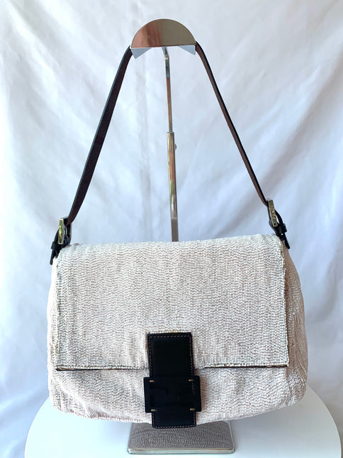Sold Fendi Mamma Baguette White Glitter Beads