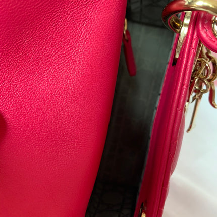 Sold Lady Dior Pink Mini handbag Cannage Leather with strap